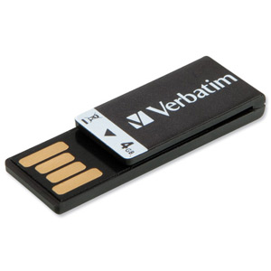 Verbatim Clip-it USB Flash Drive USB 2.0 Paper Clip Read 10MB/s Write 3MB/s 4GB Black Ref 43901