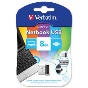 Verbatim Netbook Storage Drive USB 2.0 Miniature Read 10MB/s Write 3MB/s 8GB Ref 43940