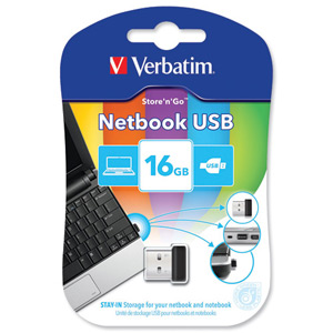 Verbatim Netbook Storage Drive USB 2.0 Miniature Read 10MB/s Write 3MB/s 16GB Ref 43941
