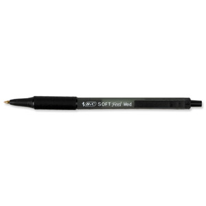 Bic SoftFeel Clic Pen Retractable Rubberised Barrel 1.0mm Tip 0.3mm Line Black Ref 837397 [Pack 12]