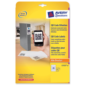 Avery Blockout QR Code Label 20 per Sheet 45x45mm White Square Ref L7121-25 [500 labels]