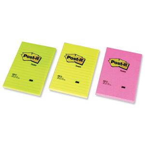 Post-it Notes Large Format Notes Feint Ruled Pad of 100 Sheets 102x152mm Rainbow Colour Ref 660N [Pack 6]