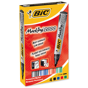 Bic Marking 2000 Permanent Marker Bullet Tip Line Width 1.7mm Assorted Ref 820911 [Pack 4]