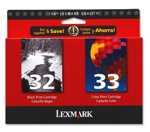 Lexmark No. 32 and No. 33 Inkjet Cartridge Page Life 200/190pp Black/Colour Ref 80D2951 [Pack 2]