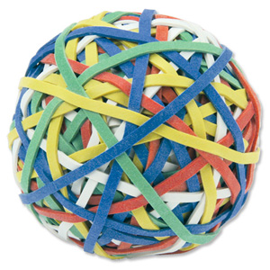 Rubber Band Ball of 200 Bands Natural Rubber Assorted Ref RBB1