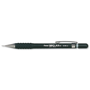 Pentel A300 Automatic Pencil with Rubber Grip and 2 x HB 0.5mm Lead Black Barrel Ref A315-A [Pack 12]