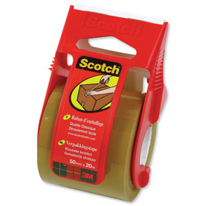 Scotch Packaging Tape Classic Quality in Dispenser for up to 5kg 50mmx20m Buff Ref C5020D