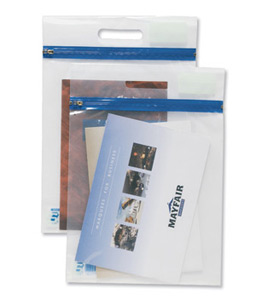 INDX Carry Bag Reinforced Mesh-weave PVC Clear A4 Coloured Seal Blue Ref 50035 [Pack 25]