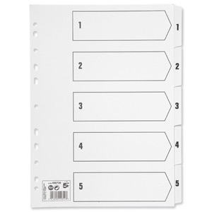 5 Star Index 230 micron Card with Clear Mylar Tabs 1-5 A4 White