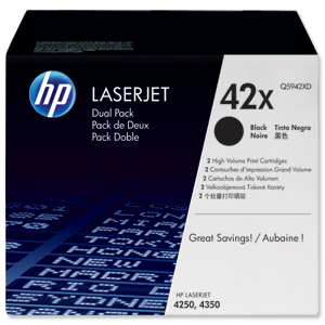Hewlett Packard [HP] No. 42X Laser Toner Cartridge Page Life 40000pp Black Ref Q5942XD [Pack 2]