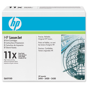 Hewlett Packard [HP] Laser Toner Cartridge 12000 Page Yield Black Ref Q6511XD [Dual Pack]