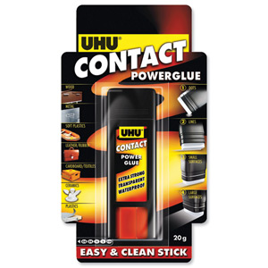 UHU Contact Power Glue Solid Stick Extra-strong Waterproof Clean and Easy Application 20g Ref 43956