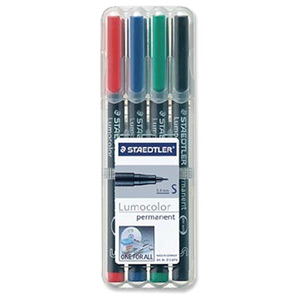 Staedtler 313 Lumocolor Pen Permanent Superfine 0.4mm Assorted Ref 313WP4 [Wallet 4]
