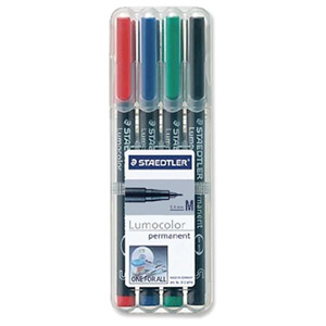 Staedtler 317 Lumocolor Pen Permanent Medium 1.0mm Assorted Ref 317WP4 [Wallet 4]