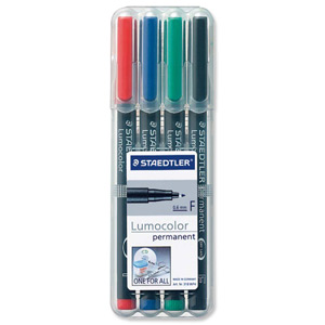 Staedtler 318 Lumocolor Pen Permanent Fine 0.6mm Assorted Ref 318WP4 [Wallet 4]