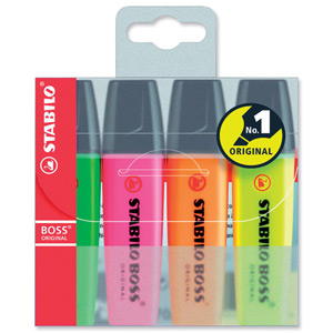 Stabilo Boss Highlighters Chisel Tip 2-5mm Line Assorted Ref 70/4 [Wallet 4]