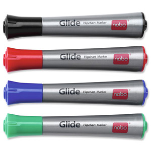 Nobo Glide Flipchart Markers Xylene-free Chisel Tip Assorted Ref 1902079 [Pack 4]