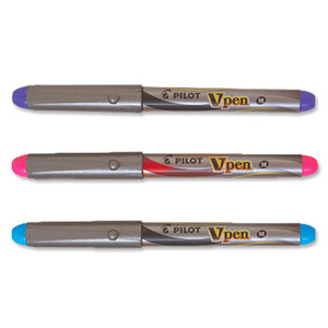 Pilot V4W Fountain Pen Disposable Silver Barrel Steel Nib Pink Violet Turquoise Ref 633300320 [Pack 3]