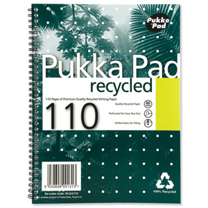 Pukka Pad Recycled Notebook Wirebound Perforated Ruled Margin 4-Hole 80gsm 110pp A4 Ref RCA4 [Pack 3]