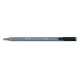 Staedtler Triplus Fineliner Pen Ergonomic Barrel 0.8mm Tip 0.3mm Line Black Ref 334-9 [Pack 10]