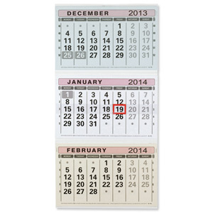 At-a-Glance 2013 Wall Calendar Tear-off Pages Three Monthly with Date Indicator W300xH580mm Ref TML
