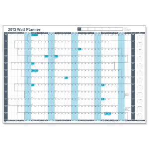 Sasco 2013 Wall Planner Unmounted Grid with Highlighted Weekends W915xH610mm Ref 2400618
