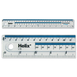 Helix Ruler Plastic Shatter-resistant 10ths 16ths/inch and Millimetres 300mm Light Blue Tint Ref L16025