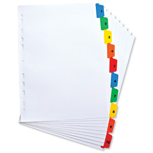 Elba Index Mylar-reinforced Europunched 1-10 with Coloured Mylar Tabs A4 White Ref 100204615