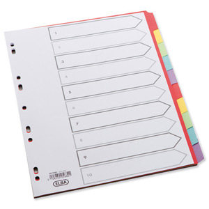 Elba Bright Card Dividers Europunched 10-Part A4 Assorted Ref 100204878