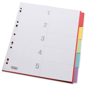 Elba Bright Card Dividers Europunched 5-Part A4 Assorted Ref 100204879