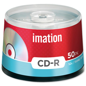 Imation CD-R Recordable Disk Write-once on Spindle 52x Speed 80Min 700MB Ref i18647 [Pack 50]