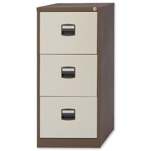 Trexus Filing Cabinet Steel Lockable 3-Drawer W470xD622xH1016mm Brown and Cream