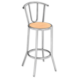 Trexus Cafe Bar Stool Silver-effect Frame with Back W350xD350xH800mm Silver and Beech