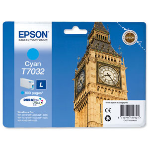 Epson T7032 Inkjet Cartridge Big Ben Page Life 800pp Cyan Ref C13T70324010 Ident: 696A
