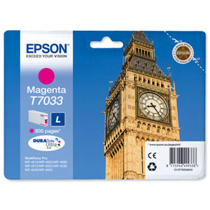 Epson T7033 Inkjet Cartridge Big Ben Page Life 800pp Magenta Ref C13T70334010 Ident: 696A