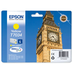 Epson T7034 Inkjet Cartridge Big Ben Page Life 800pp Yellow Ref C13T70344010 Ident: 696A