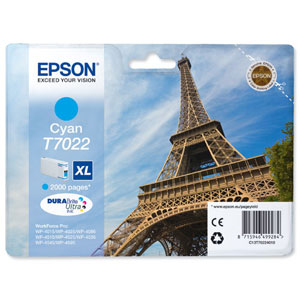 Epson T7022 Inkjet Cartridge Eiffel Tower XL High Capacity Page Life 2000pp Cyan Ref C13T70224010