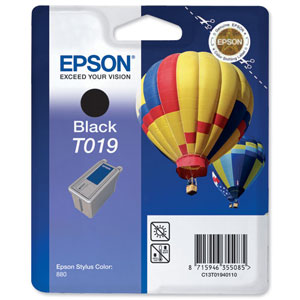 Epson T019 Inkjet Cartridge Hot Air Balloon Page Life 900pp Black Ref C13T01940110 Ident: 803C
