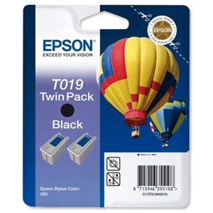 Epson Inkjet Cartridge Page Life 900pp Black Ref T019402 [Pack 2]