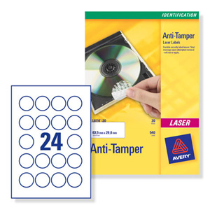 Avery Anti-Tamper Labels Laser 24TV 40mm Diameter Ref L6112-20 [480 Labels]