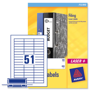 Avery Labels for Suspension File Tab Laser Printable 51 per Sheet 57x15mm Ref L7409-25 [1275 Labels]