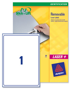 Avery Labels Removable Laser 1 per Sheet 210x297mm White Ref L4735REV-25 [25 Labels] [5 Pack]