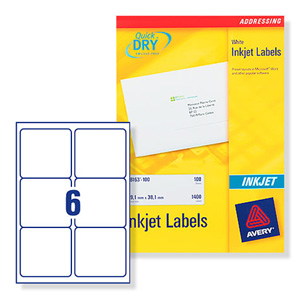 Avery Quick DRY Addressing Labels Inkjet 6 per Sheet 99.1x93.1mm White Ref J8166-100 [600 Labels]