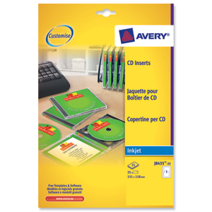 Avery CD/DVD Inkjet Case Cover and Tray Insert 151x121 and 151x118mm Photo Quality Ref J8435-25 [Pack 25]