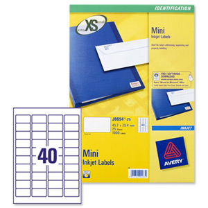 Avery Mini Labels Inkjet 40 per Sheet 45.7x25.4mm White Ref J8654-25 [1000 Labels]