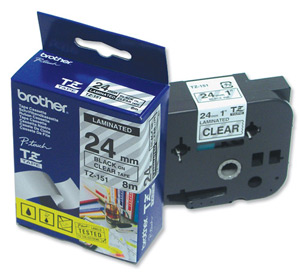 Brother P-touch TZE Label Tape 24mmx8m Black on Clear Ref TZE151