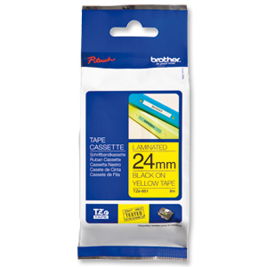 Brother P-touch TZE Label Tape 24mmx8m Black on Yellow Ref TZE651