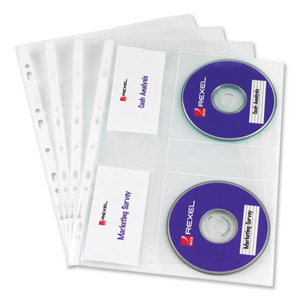 Rexel Nyrex CD Pocket Multipunched with Label Sections for 2 CDs A4 Clear Ref 2001007 [Pack 5]