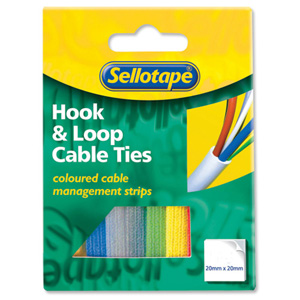 Sellotape Cable Ties Reusable Hook and Loop 12x200mm Multicoloured Ref 504096 [Pack 6]