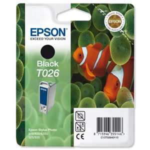 Epson T026 Inkjet Cartridge Intellidge Fish Page Life 540pp Black Ref C13T02640110 Ident: 803D
